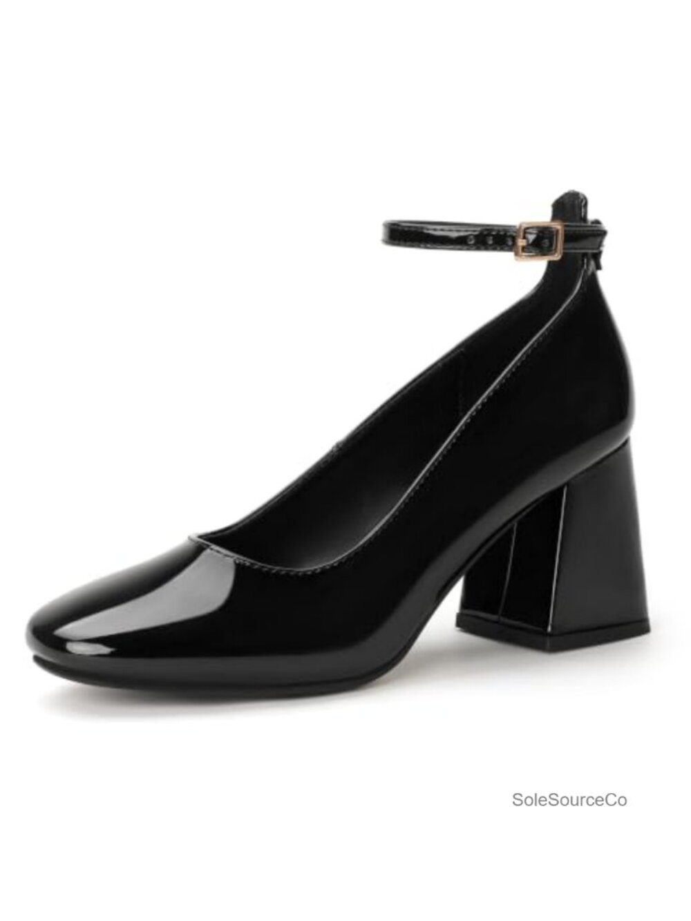 IDIFU Women's Block Heel Pumps with Ankle Strap Closed Toe Square Toe